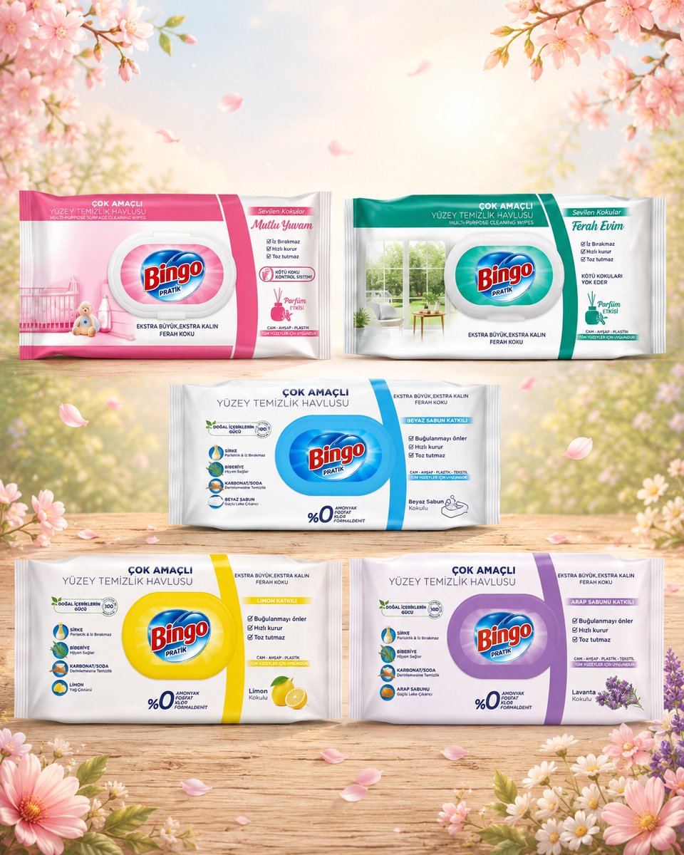 Bingo Multi-Oppervlakte Reinigingsdoekjes 5-Pack – Lavendel, Citroen, Witte Zeep, Fresh Home & Sweet Home - 480 vellen