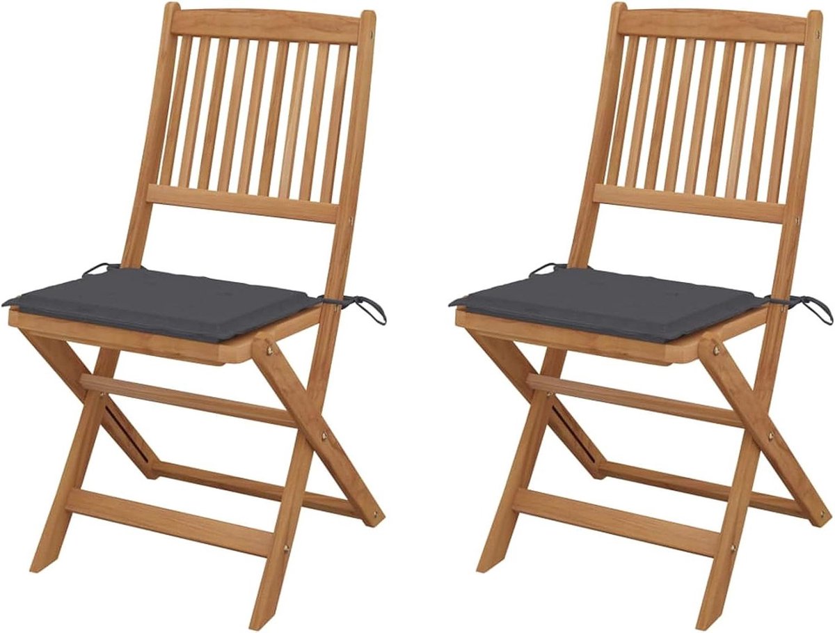 Tuinstoelen Hout - Klapstoelen Buiten - Ontspannen in Tuin - Inclusief Kussens - 2 Stuks - Antraciet