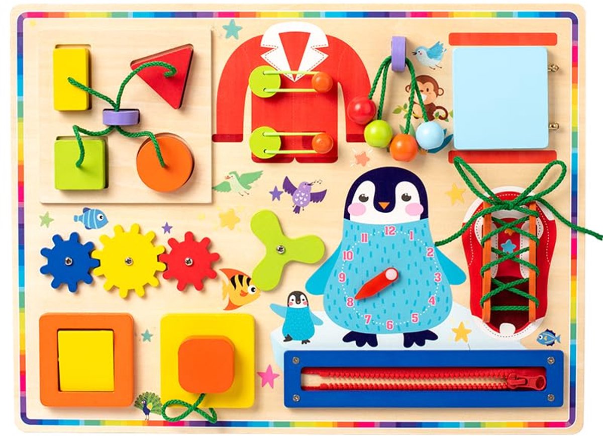Montessori Busy Board voor kinderen van 1–3 jaar — Sensorisch bord, ideaal reisspeelgoed en cadeau, educatief leerspeelgoed voor kinderen