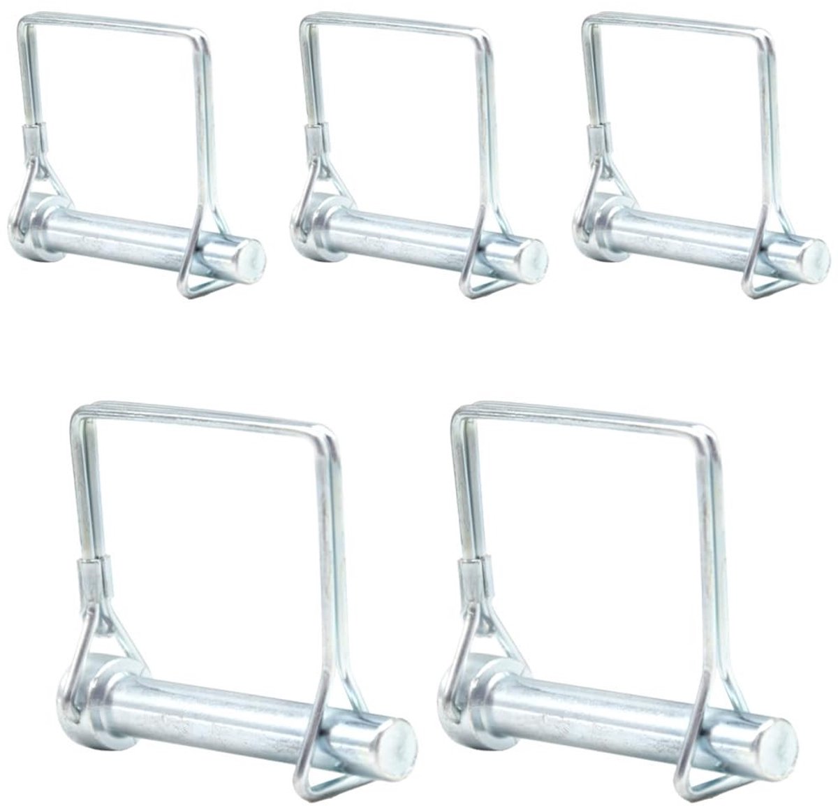 Vijf stuks fuse pin 10mm x 60mm met vergrendelbare gesplitste buisklem, vierkante beugel van gegalvaniseerd staal voor aanhangwagens, tractoren en landbouwmachines