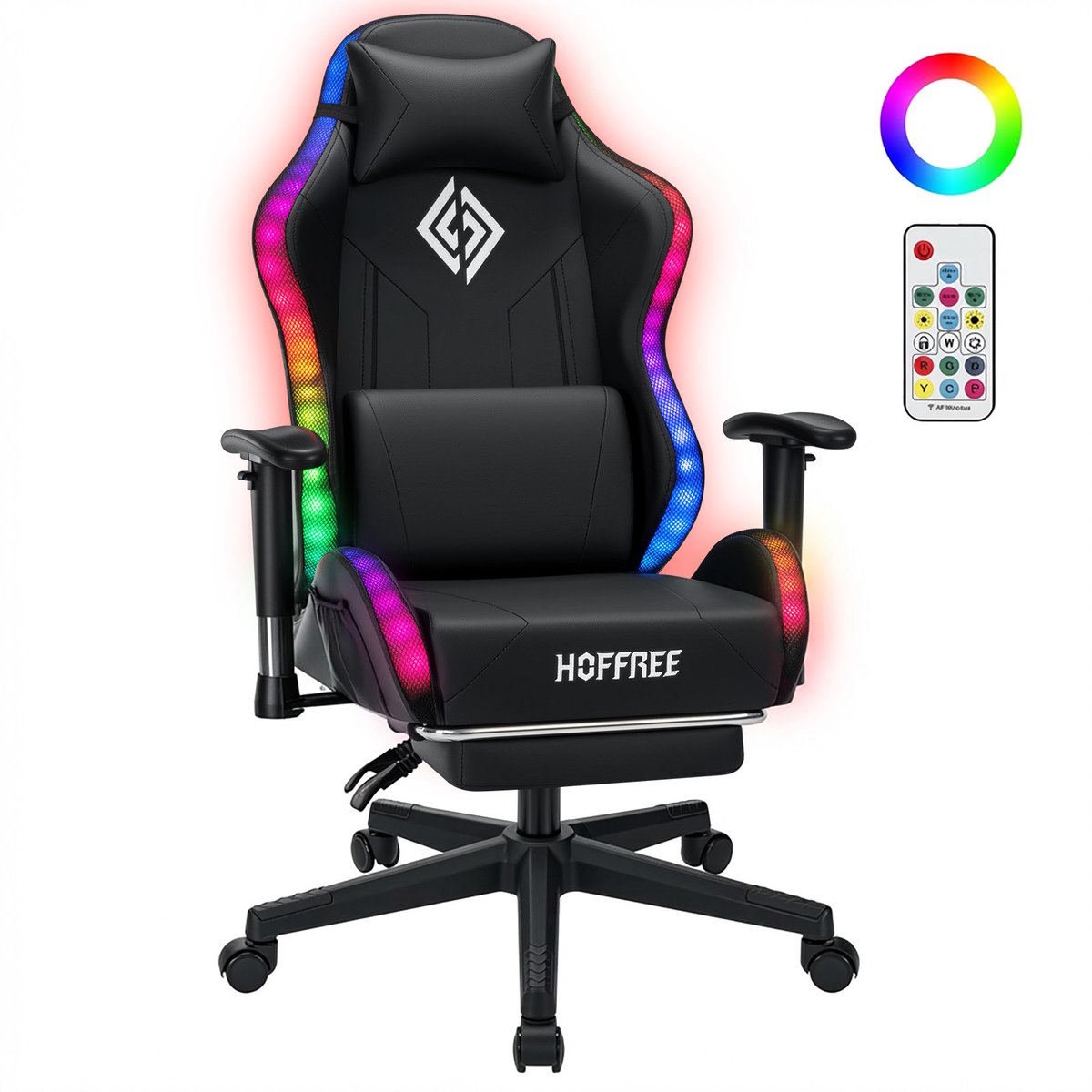 HOFFREE LED Gaming Stoel voor Kinderen 8-15 Jaar – Verstelbare Gamer Stoel met LED Verlichting, Voetsteun & Lendensteun, Ergonomische PC Stoel – Zwart