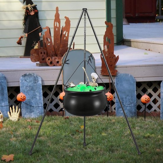 Heksenketel Groot - Feestdecoratie Ketel - Halloween Versieren - Met Verlichting - 78 cm Hoog - Zwart — afbeelding 2