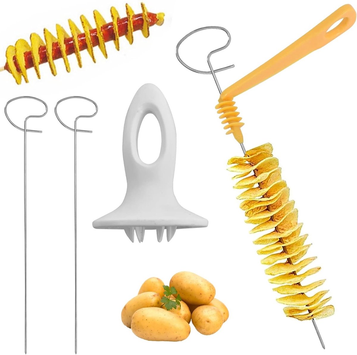 Set van 4 RVS Aardappel Snijders, Spiral Cutter voor Aardappelen, Ideaal voor Grillen, Frituren en Kamperen