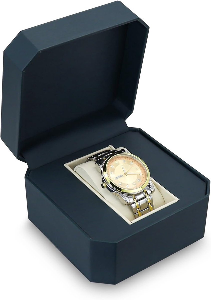 Elegante Enkele Horlogebox van PU Leer, Draagbare Vierkante Opslag voor Horloges, Met Verwijderbare Kussen en Donkerblauwe Afwerking, Perfect voor Mannen
