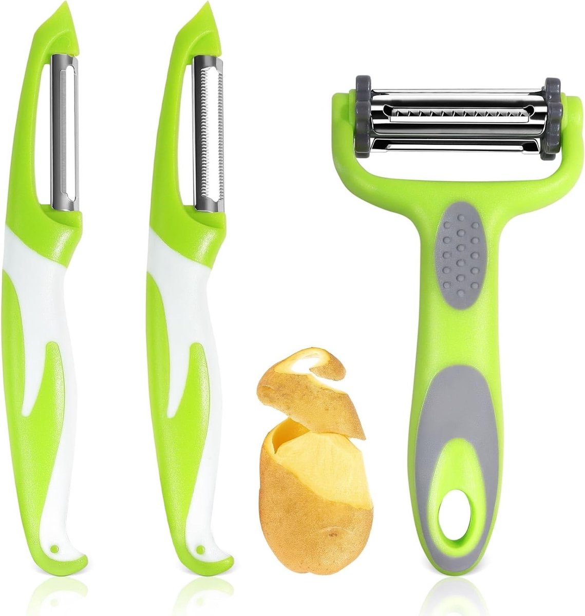 Multifunctionele Groenten Schiller met Scherpe RVS Blades voor Aardappelen, Wortelen en Asperges - 3-in-1 Keukenhulpmiddel