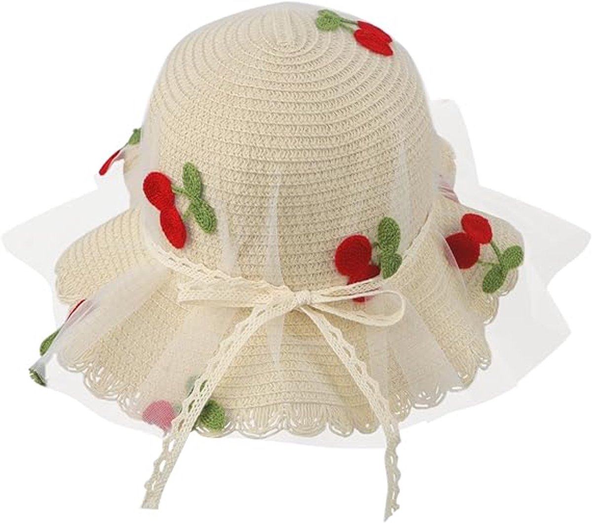 VHV-Premium Zonnehoed Meisjes 2-5 jaar - UPF 50+ UV-bescherming Strooien Hoed - Elegante Kant en Strik - Opvouwbare Strandhoed met Kinkoord - Beige