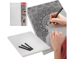 Joya Creative Dot Painting Mandala 40 x 30 cm – Stippelschilderij voor Volwassenen, Creatief Tekenen en Ontspanning – Inclusief Canvas en 3 Zwarte Dot Markers – Zwart/Wit