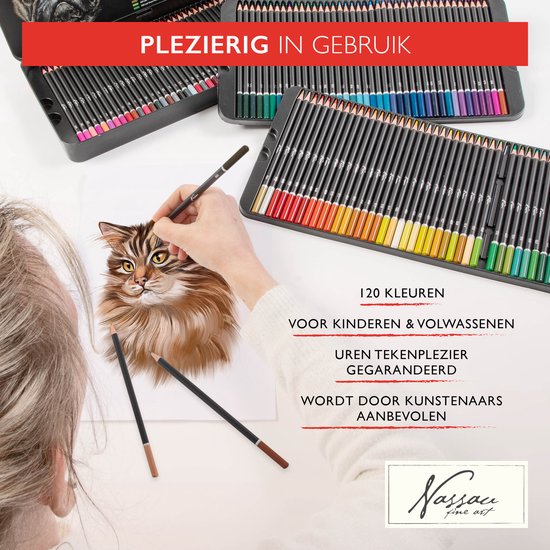 Nassau Fine Art Professional 120 Crayons de couleur de couleur | Jeu de caractères | Couleurs riches et vives | Crayons de couleur professionnels pour enfants et adultes