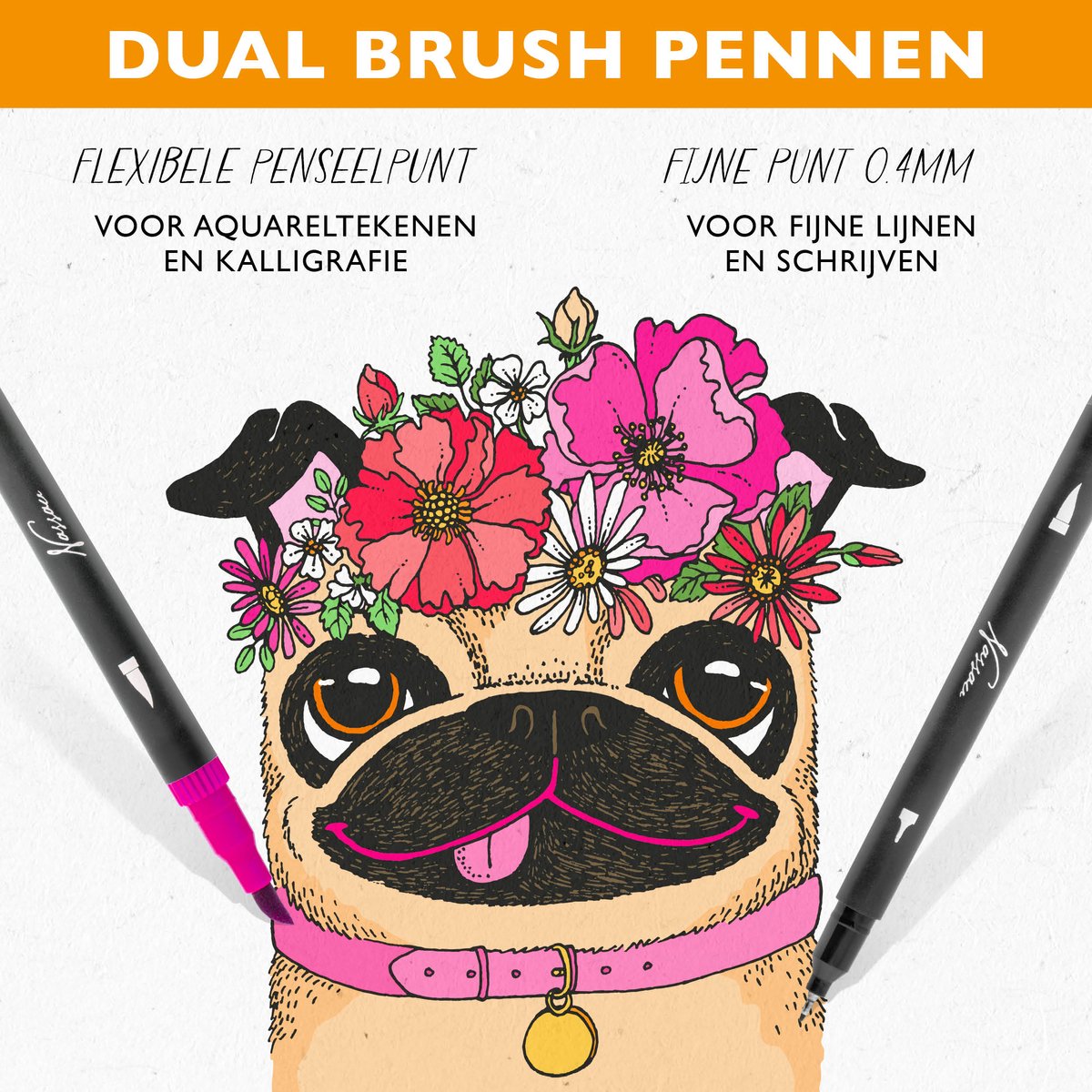 Nassau Fine Art Set van 72 Dual Brush Pens en Fineliners 0,4 mm – Dubbelzijdige Kleurstiften voor Handlettering, Bullet Journaling en Tekenen – Inclusief Metalen Opbergdoos – Multicolor — afbeelding 4
