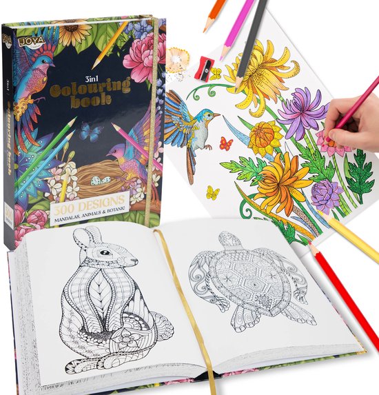Joya Creative Luxe Kleurboek Voor Volwassenen – 300 Kleurplaten – Formaat A4 – 2026 editie – Thema’s in Botanisch, Dieren & Mandala – volwassen kleurboek – Tekenen & Kleuren – Perfect voor Volwassenen