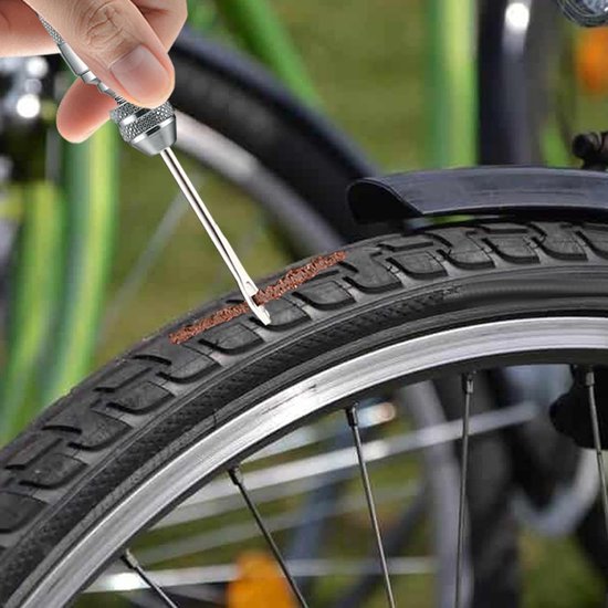 Tubeless Bandenreparatieset - Fiets Lekke Band Reparatie - Snelle Bandenreparatie - Inclusief Bandenruimer - 5 Spekstrips - Zilver — afbeelding 2