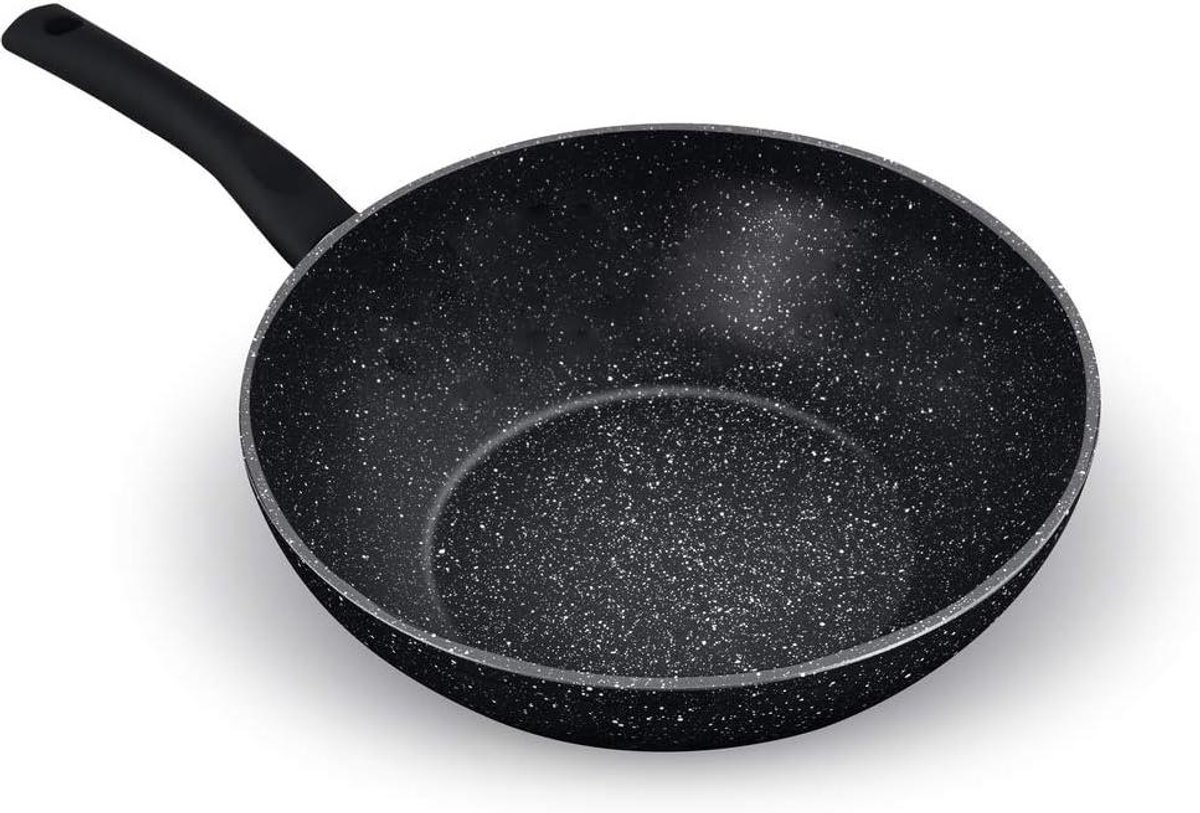 Wokpan - Koekenpan Koopman - Gezond Koken - Marmeren Anti-aanbaklaag - 28 cm - Zwart
