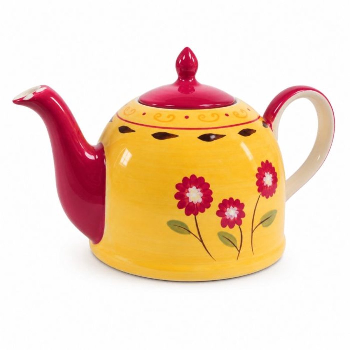 Theepot Danja 1900 ml – handbeschilderde keramieken theepot – grote theepot met bloemenmotief