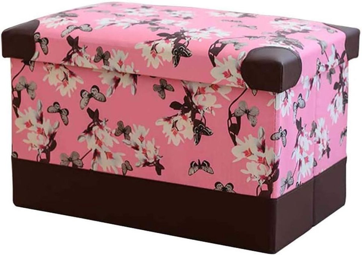 Opvouwbare Poef - Opbergkruk Voetenbank - Woonkamer Organiseren - Met Verborgen Opbergruimte - 48 x 31 x 31 cm - Roze
