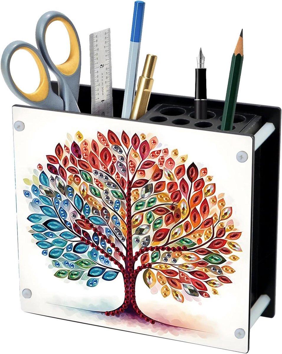 Multifunctionele Desk Organizer 13 x 12 cm voor Kantoor, School en Thuis - Pennenhouder en Verf op Nummeren Accessoire, Tree of Life Design