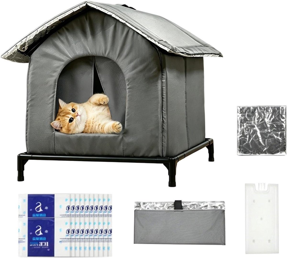 Verkoelend Kattenhuis - Huisdierenverblijf Koelte - Hitte Verminderen - Dubbellaags Geïsoleerd - 32B x 6H cm - Wit