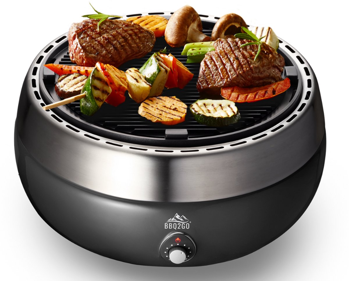 BBQ2GO Pro - BBQ - Rookvrije Houtskool Barbecue - Tafel BBQ - Geschikt voor 2 - 5 Personen - Met Extra Gourmet Bakplaat & Draagtas - Metaal Zwart