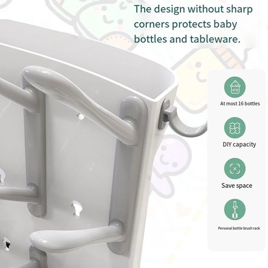 Afdruiprek Babyflessen - Flessenhouder Droogrek - Babyvoeding Voorbereiden - Compact Ontwerp - 31 x 25 x 7 cm - Zwart — afbeelding 2