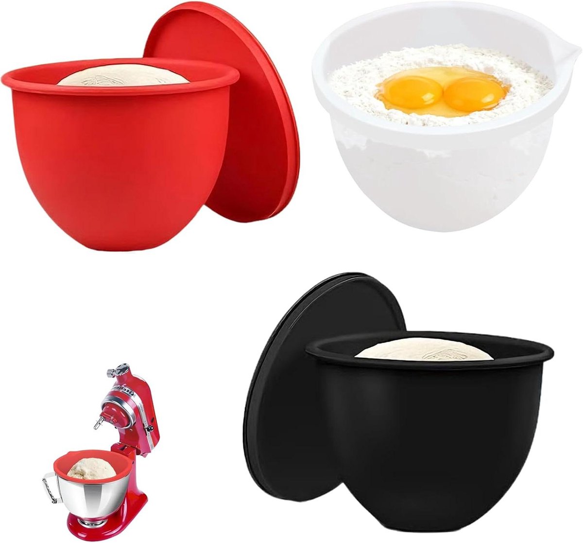 Mixer Inzetstukken - Mengkom Vervanging - Bakken Koken - Met Deksel - 3 Stuks - Multicolor