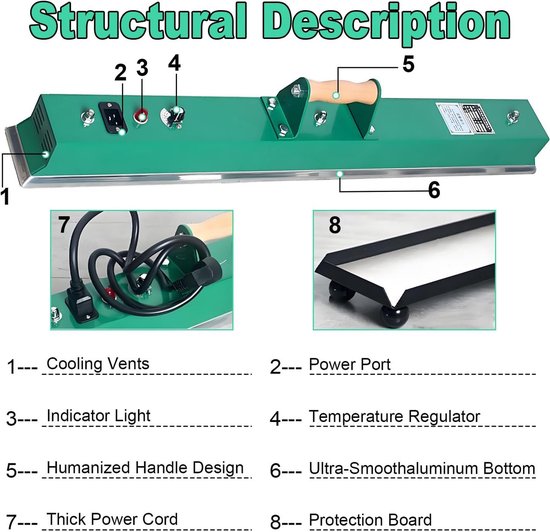 Biljart Laken Strijkijzer - Snooker Tafel Onderhoud - Laken Glad Maken - Instelbare Temperatuur - 670mm Lengte - Grijs — afbeelding 3