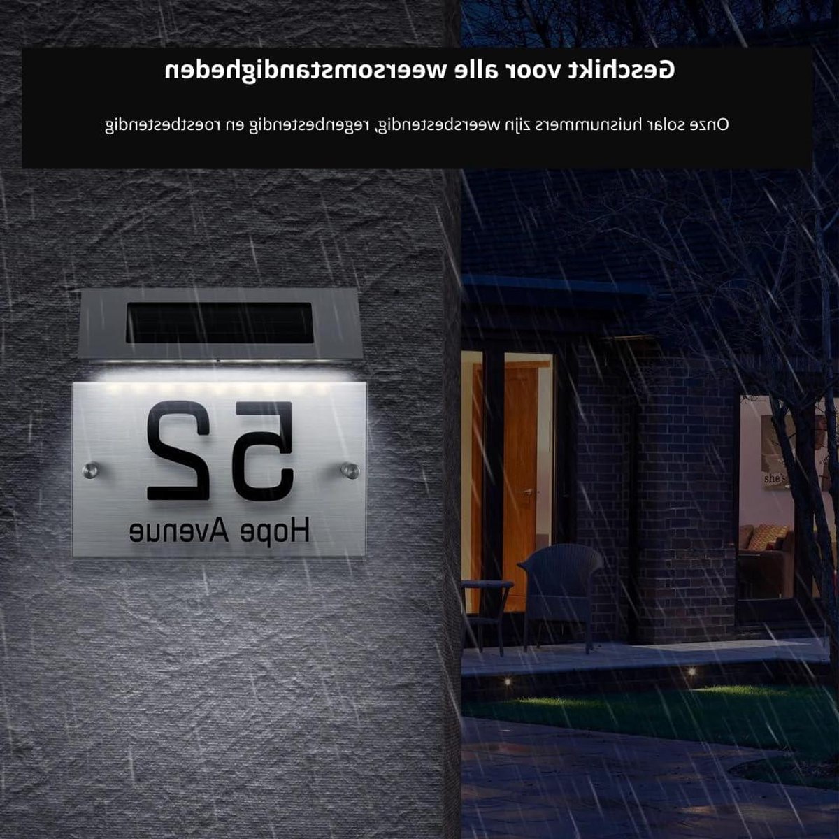 Zonne Huisnummer - Verlicht Nummer - Adres Zichtbaar - Automatische Verlichting - 20 x 15 cm - Roestvrij Staal