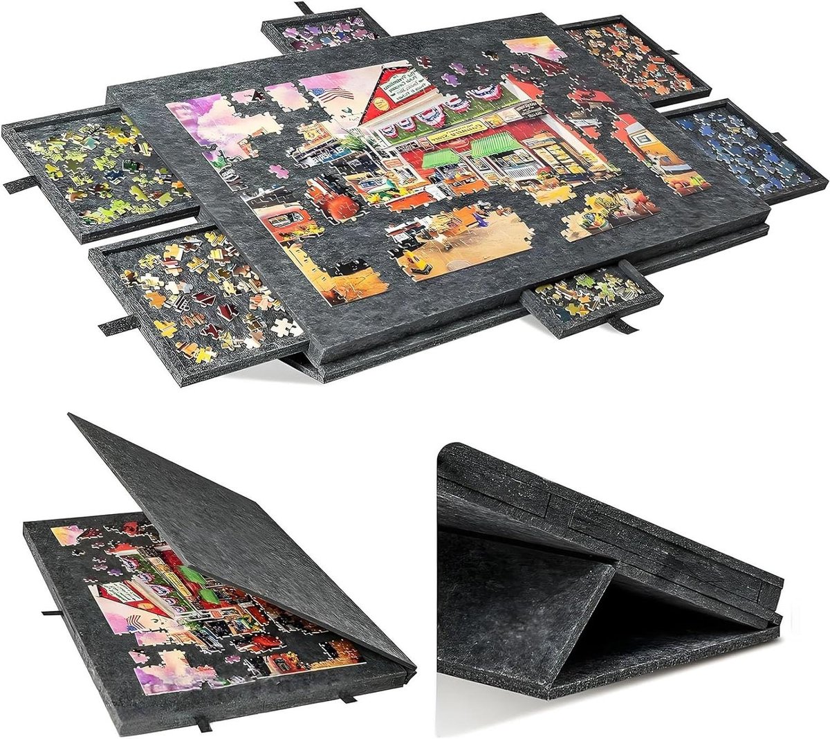 Legpuzzelbord voor 1000 stukjes, inklapbare kanteltafel, lichtgewicht draagbare speeltafel met 6 laden, ideaal voor volwassenen en kinderen