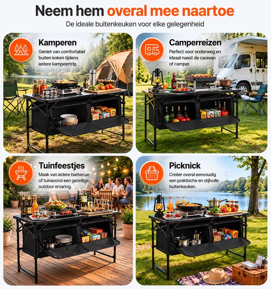 HomeGoodies Campingkeuken - Kampeerkeuken - Campingkast - Buitenkeuken - Opvouwbaar - 3 Verstelbare Hoogtes - Met Opbergvakken van Homegoodies — afbeelding 5