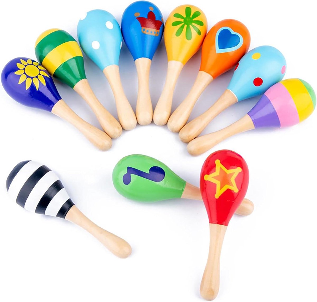 Houten Maracas - Rammelaar Speelgoed - Muziek Ontdekken - Duurzaam Massief Hout - 11 cm - Multi-color