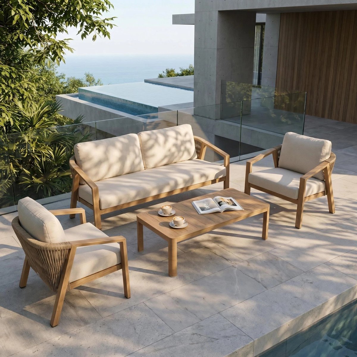 Ogarden Loungeset Lima - Luxe 4 - delige Loungeset - Dikke Kussens - Comfortabele Loungebank met 2 Lounge Stoelen