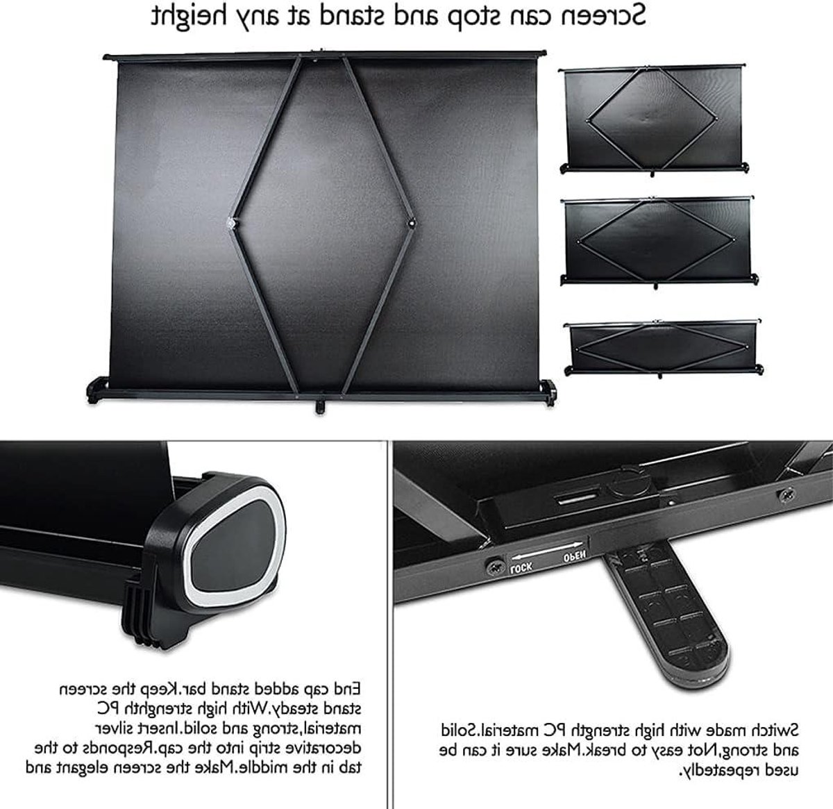 Projectiescherm - Projectorgordijn Oprolbaar - Films Kijken Games - Handmatig Uittrekbaar - 50 Inch 4:3 - Wit Zwart