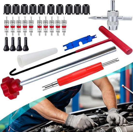 Bandenventiel Reparatie Kit - Ventielstang Gereedschap - Onderhoud Voertuigen - Complete Set - 30 Stuks - Rood — afbeelding 4