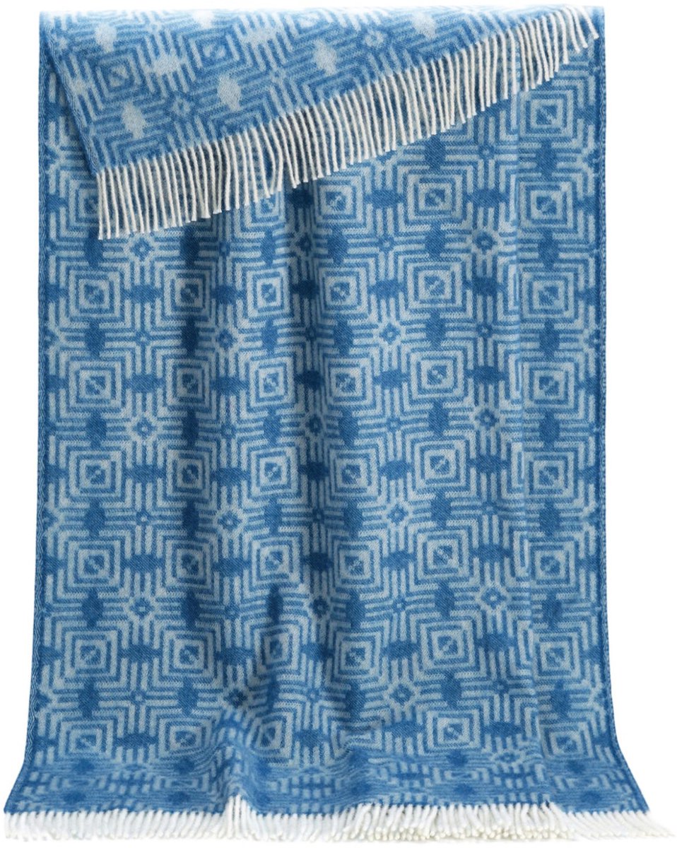 JJ Textile Wollen Plaid - RETRO (Blauw) 130x190cm - Made in UK