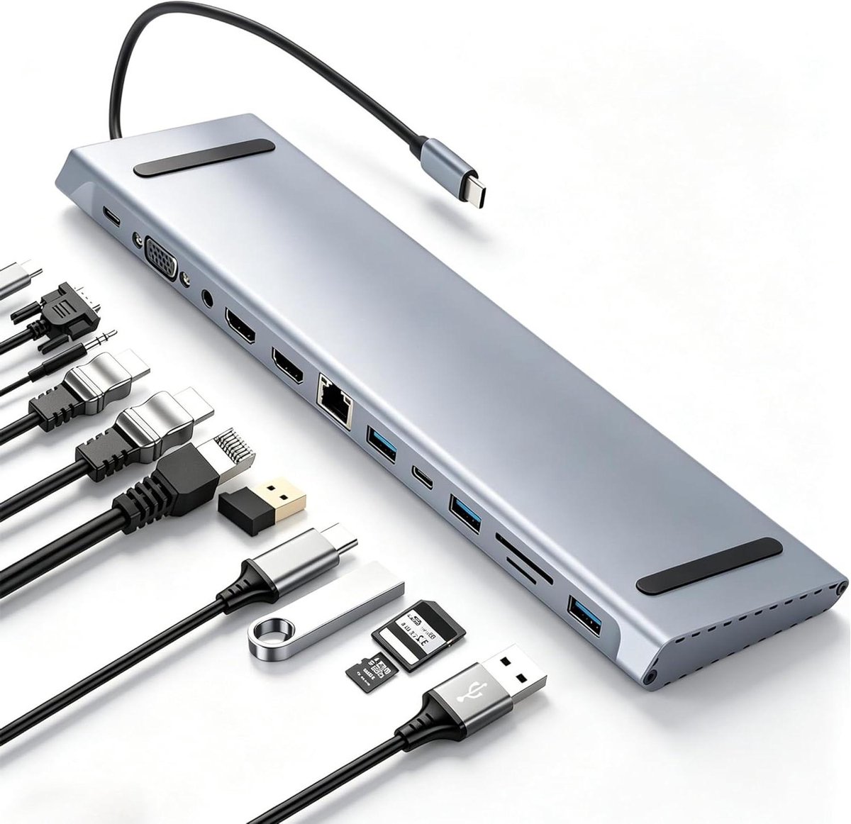 Hub Docking Station - Type C Adapter - Kantoor Uitbreiding - 12 Poorten - 100W Opladen - Grijs