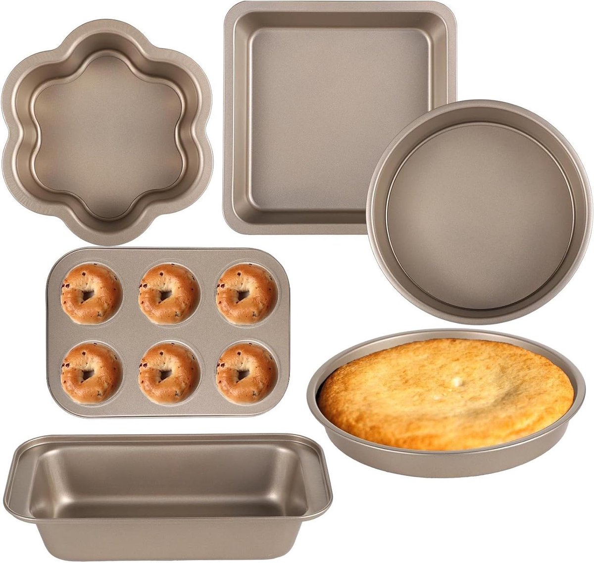 Bakvormen Set - Bakplaten - Taarten Bakken - Antiaanbaklaag - 6 Delig - Goud
