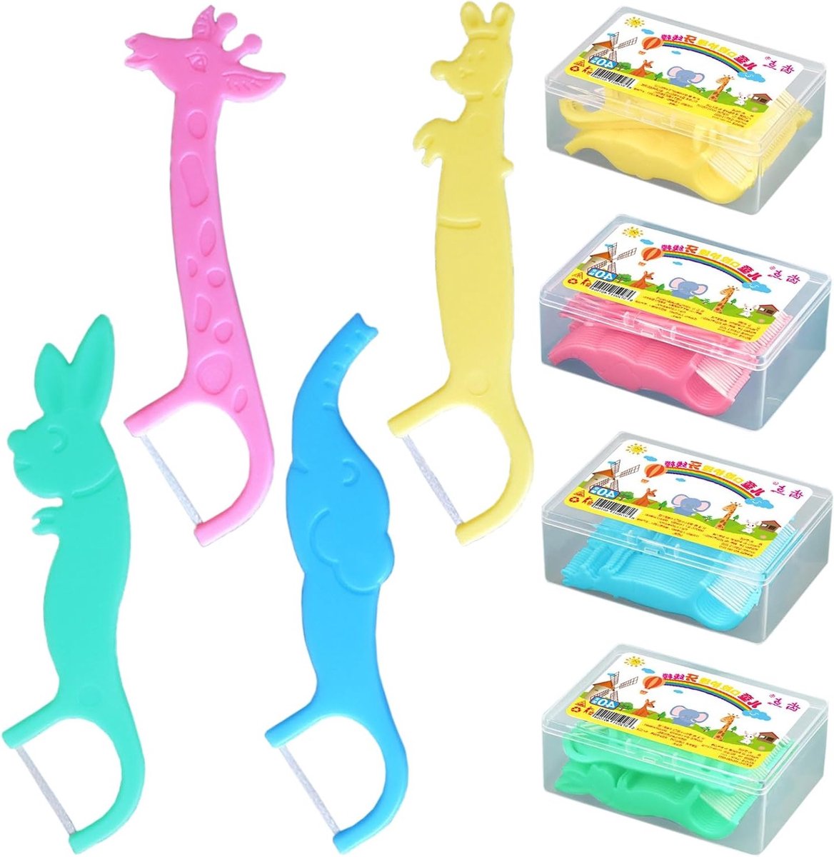160 stuks superfloss voor kinderen met antislip handgrepen en interdentale borstels in diervorm voor optimale mondhygiëne