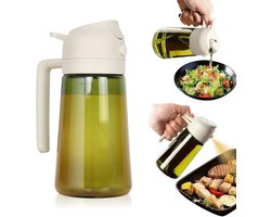 Oil Bottle - 470 ml - Glazen Olie Fles - 2-in-1 Olie Dispenser en Spray - Olijfolie Dispenser met Label en Kwast - Olie Spray voor Keuken en Koken