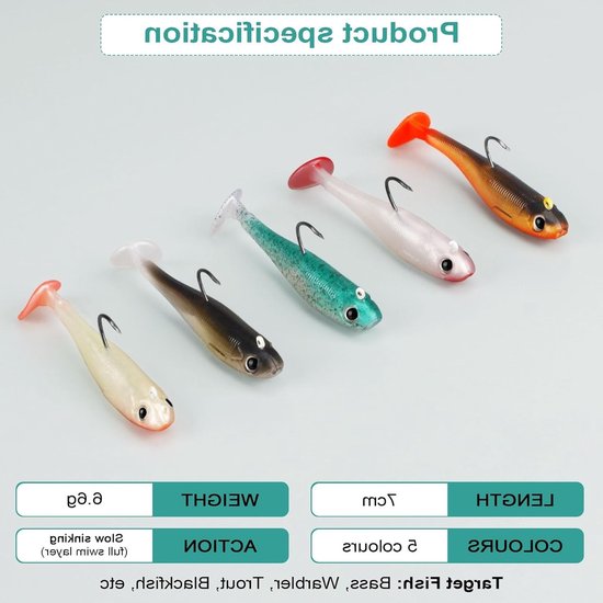 Rubber Vissersaas Jigkoppen voor Zacht Vissen - 5 Stuks met Opbergdoos voor Effectieve Visserij — afbeelding 4
