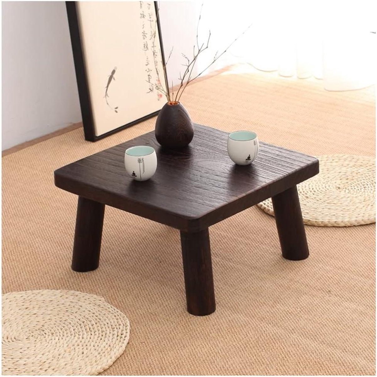 Kleine salontafel - Houten bijzettafel - Woonkamer inrichten - Natuurlijke houtnerf - Klein formaat - Houtkleur