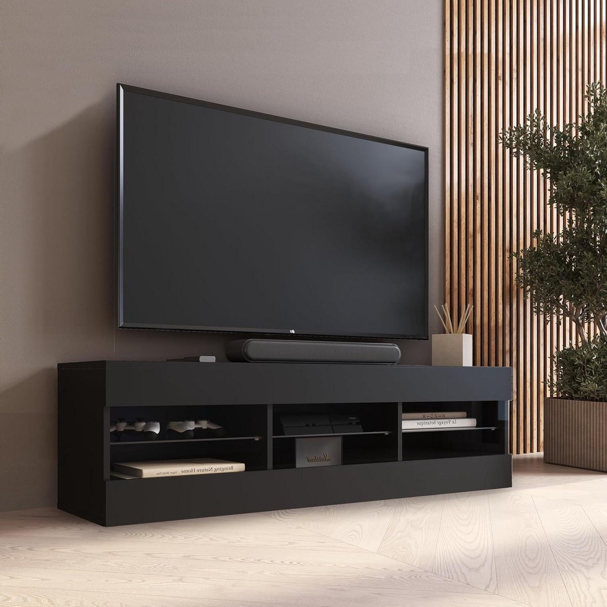 TV Meubel - RTV Kast - Woonkamer Inrichting - Durable Laminated Chipboard - 140 cm Breed - Zwart