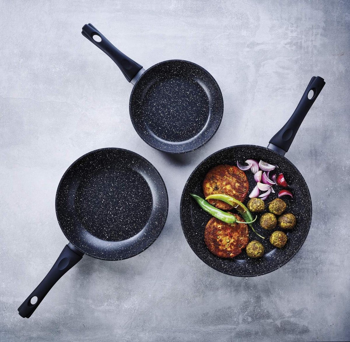 Koekenpan - Aluminium pan - Vetarm koken - Dubbele anti-aanbaklaag - 20 cm - Marmer
