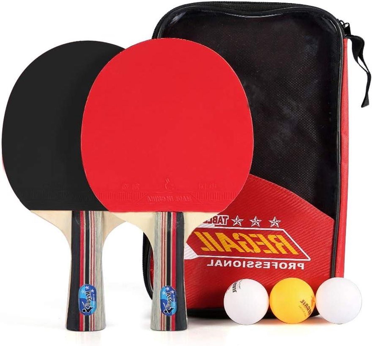 Tafeltennis Sets - Rackets met Ballen - Plezier Thuis - 7 Laags Hout - 2 Rackets 3 Ballen - Rood Zwart