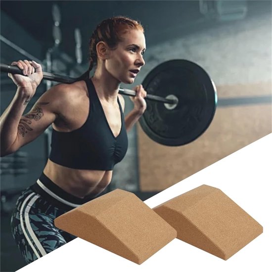 Kurken Squat Wiggen - Mobilisatie Helling Yoga Blokken - Fitness Oefeningen - Antislip Kurk Oppervlak — afbeelding 5