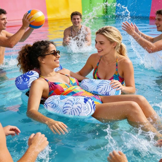 Zwembad Drijfstoel - Opblaasbare Lounger - Water Ontspanning - Stabiel Driepijps Systeem - 76 x 405 cm - Lichtblauw — afbeelding 5