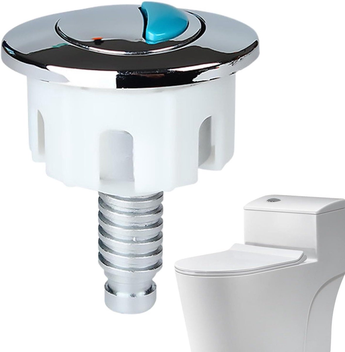 Toilet Knop - Spoelknop Douche - Water Besparen - Dubbele Spoeling - 4.8 x 7.5 cm - Zilverkleurig