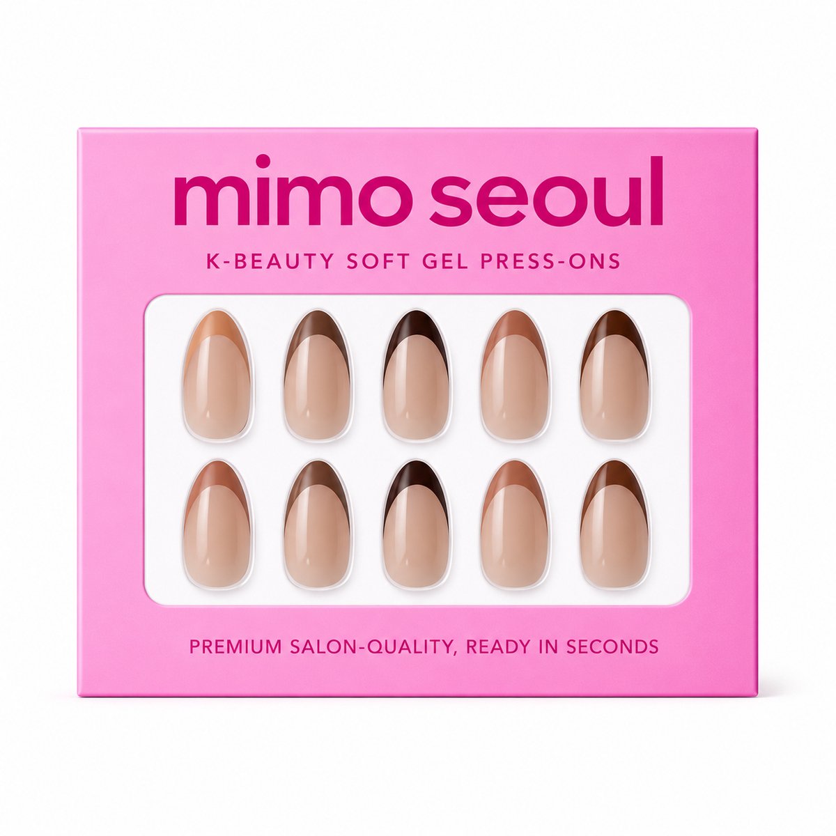 Mimo Seoul Plaknagels Nepnagels Bruin - French Nagels Caffè Latte Short Almond Soft Gel Press On Nails 30 stuks - Herbruikbaar 14 Dagen