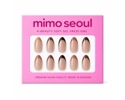 Mimo Seoul Soft Gel Press On Nails Kort - Brown French Short Almond (30 stuks) - Plaknagels Met Lijm & Plakstickers - Nepnagels Valse Nagels Herbruikbaar - Compleet Prep Kit