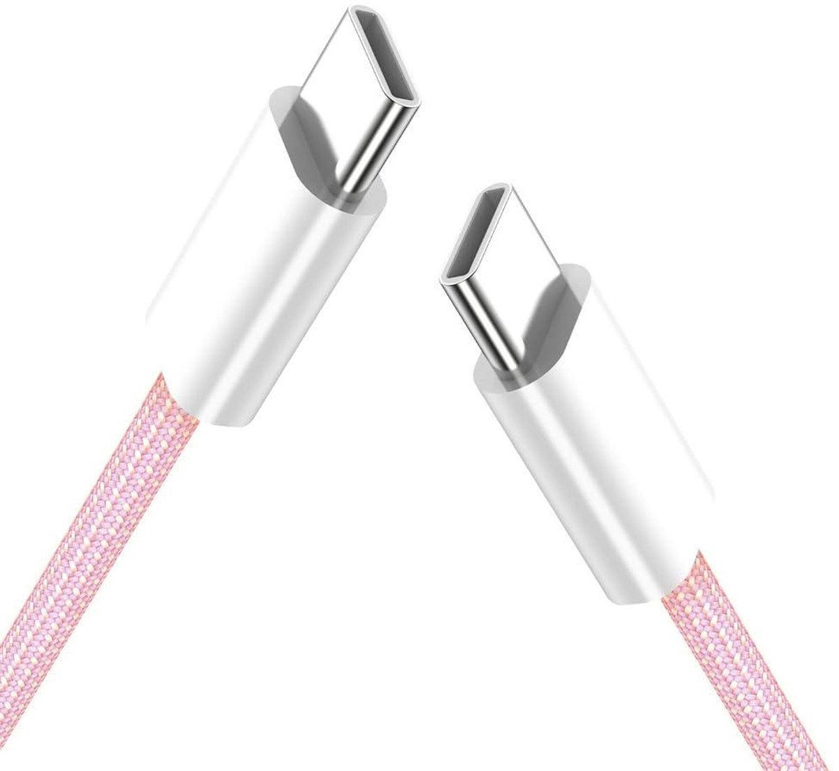 USB-C Kabel - Type C Snoer - Snel Laden - Gevlochten Sleeve - 0.2 Meter - Roze