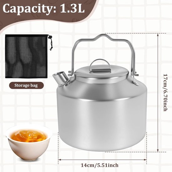 Camping waterkoker - Theepot buiten - Outdoor koken - Dubbele handgreep - 13 liter - Zilverkleurig — afbeelding 2