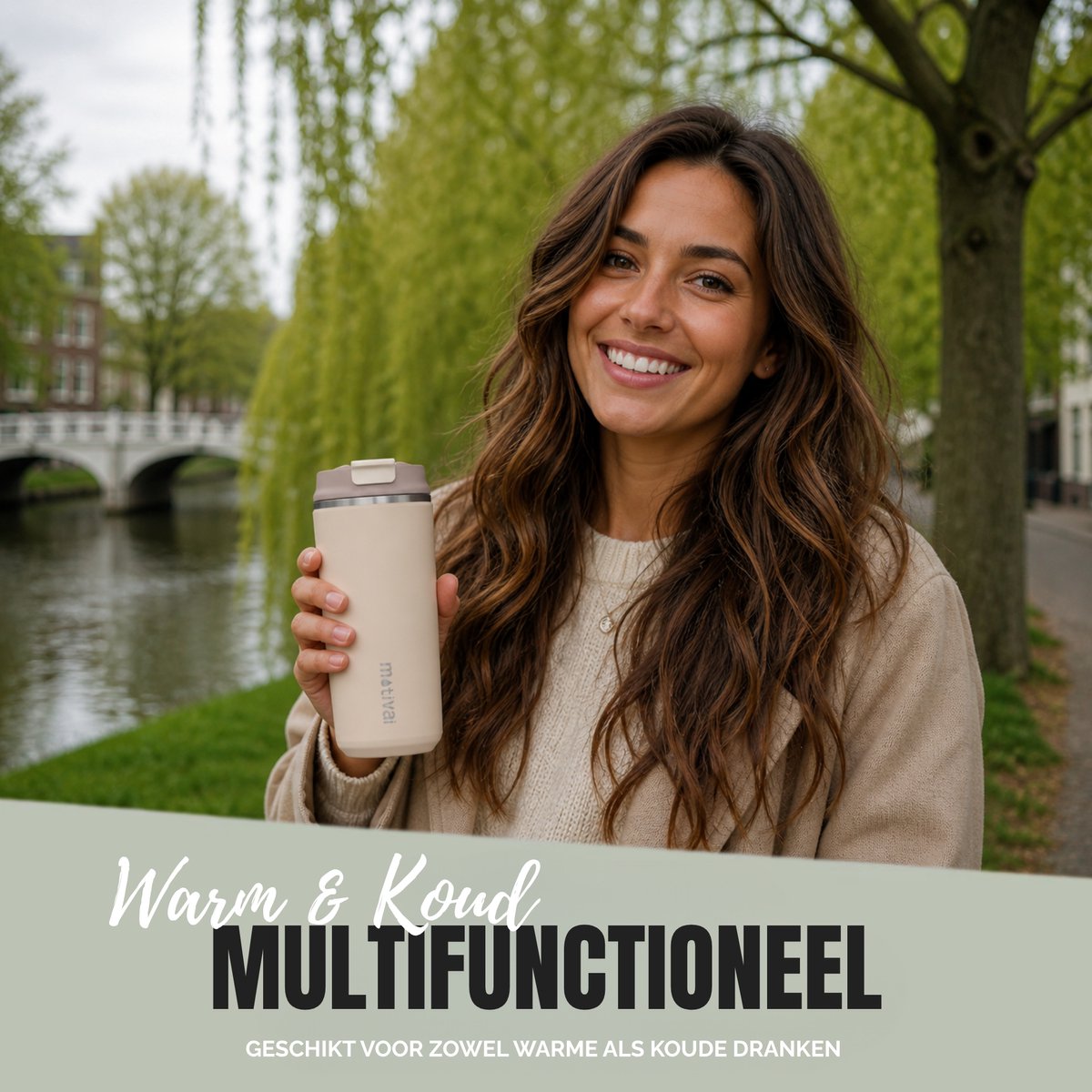 Motivai Daily Cup – Thermosbeker To Go – 350ML RVS Thermosmok – Lekvrij – Dubbelwandig Geïsoleerd – BPA-vrij & Duurzaam – Koffiebeker voor Onderweg – Beige — cadeau in Koken & Dineren - foto 4