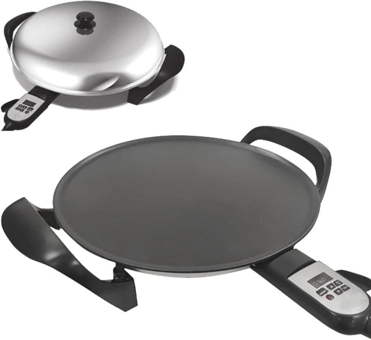 Elektrische Bakplaat - Crepe Maker Chapati Pan - Ethiopische Injera Maken - Instelbare Digitale Warmte - 46cm Diameter - Zwart